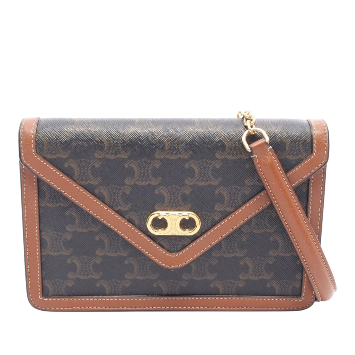 Celine Triomphe Coated Canvas Wallet On Strap — Brown