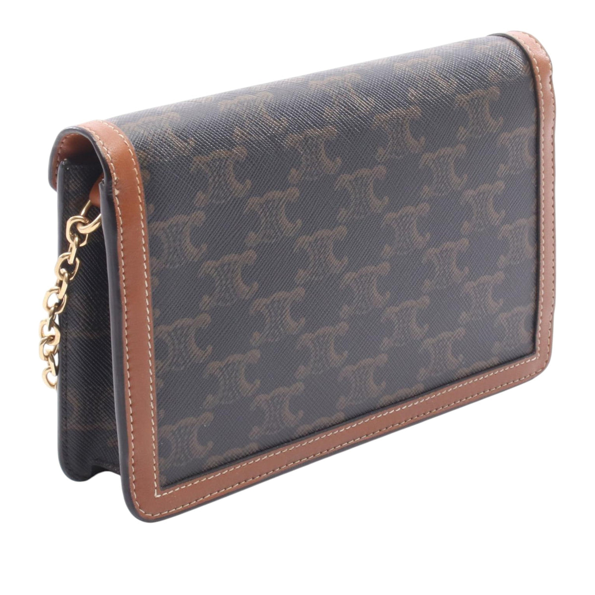 Celine Triomphe Coated Canvas Wallet On Strap — Brown