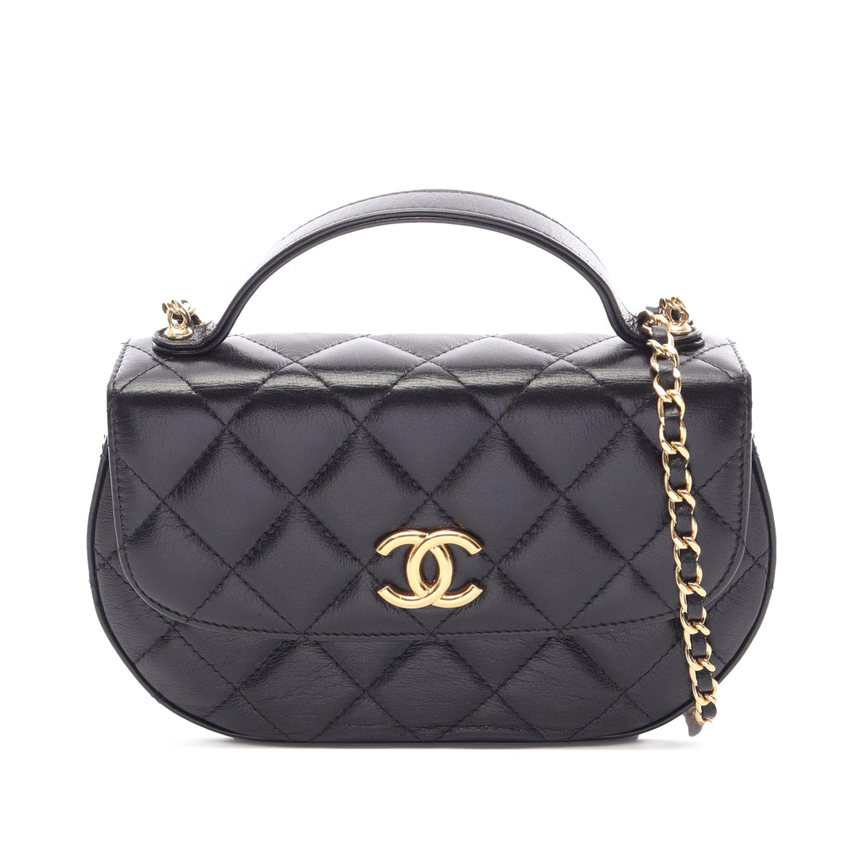 Chanel CC Quilted Lambskin Half Moon Top Handle Flap — Black
