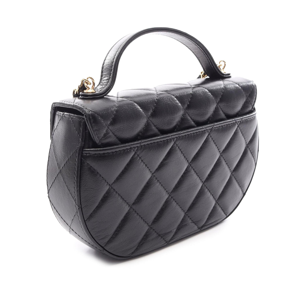 Chanel CC Quilted Lambskin Half Moon Top Handle Flap — Black