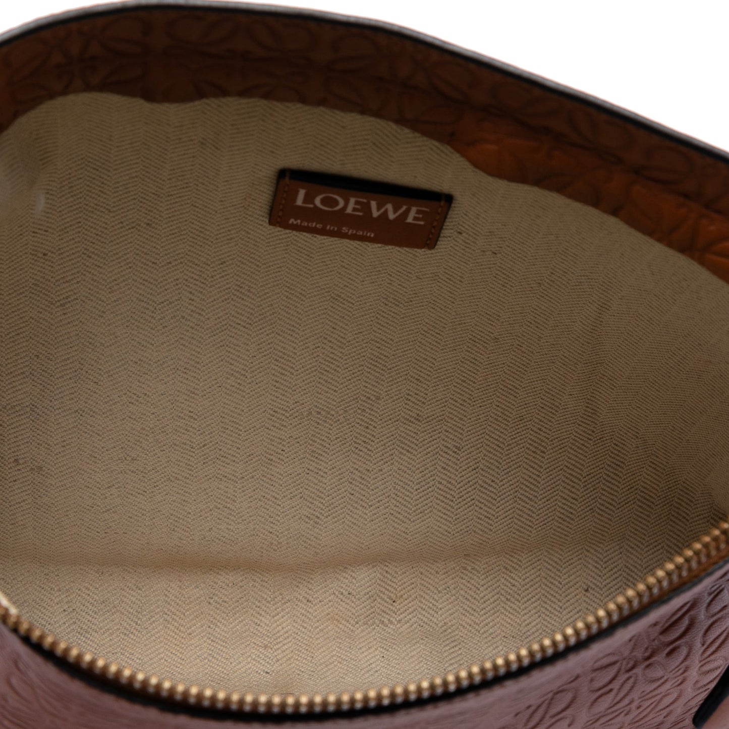 Embossed Anagram Leather Repeat T Clutch