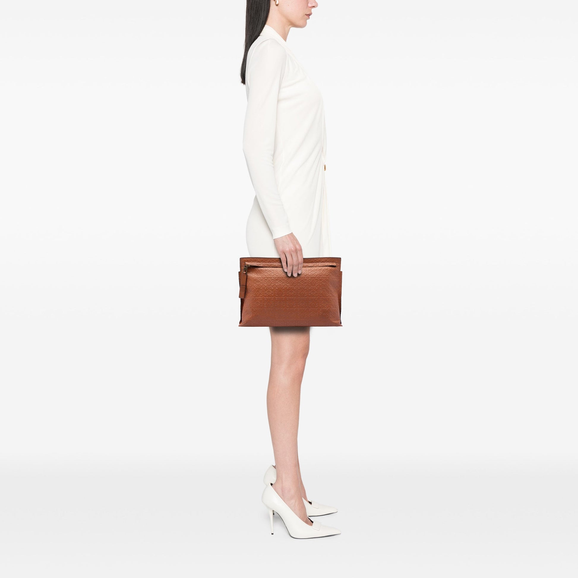 Embossed Anagram Leather Repeat T Clutch