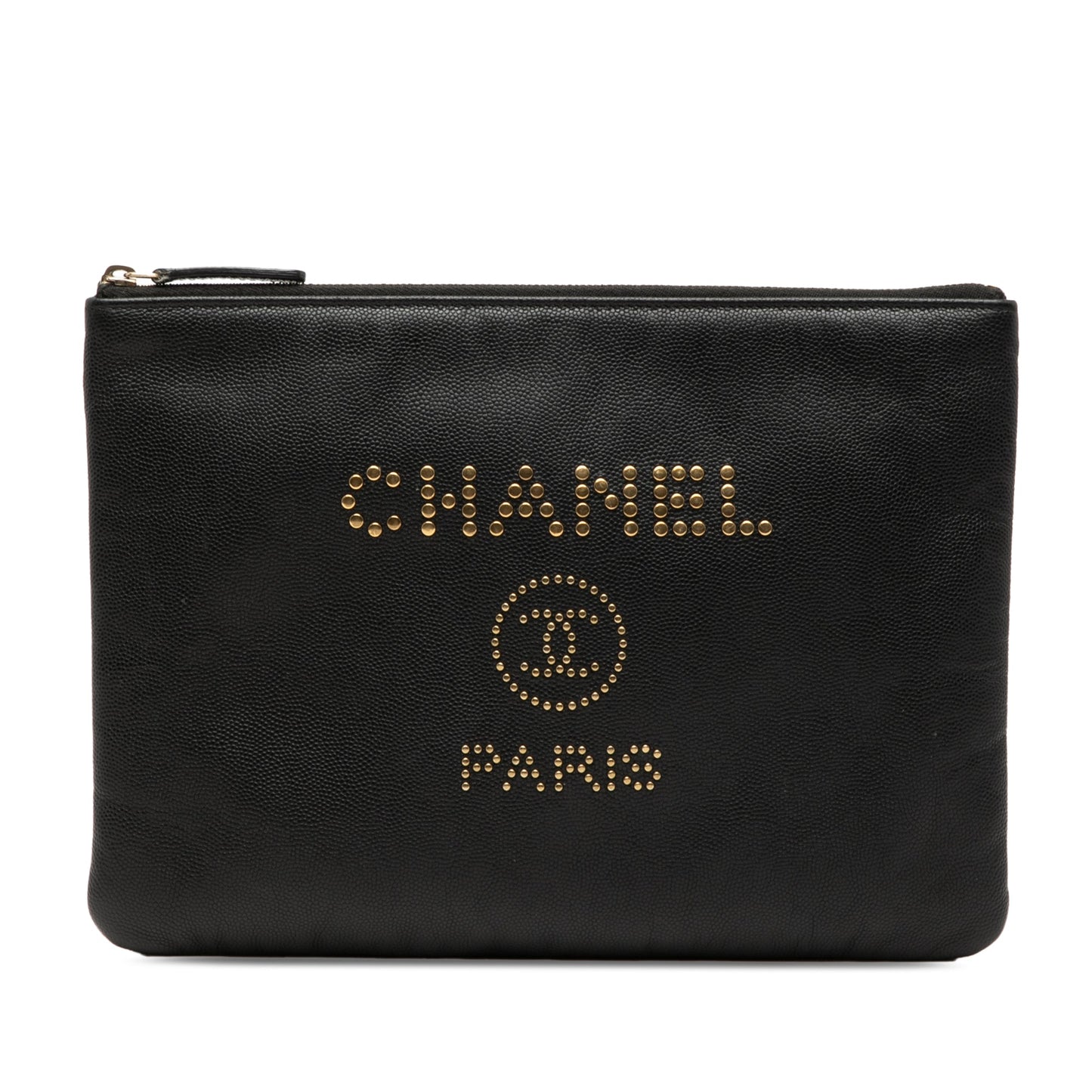 Chanel Medium Caviar Deauville Studded O Case Clutch