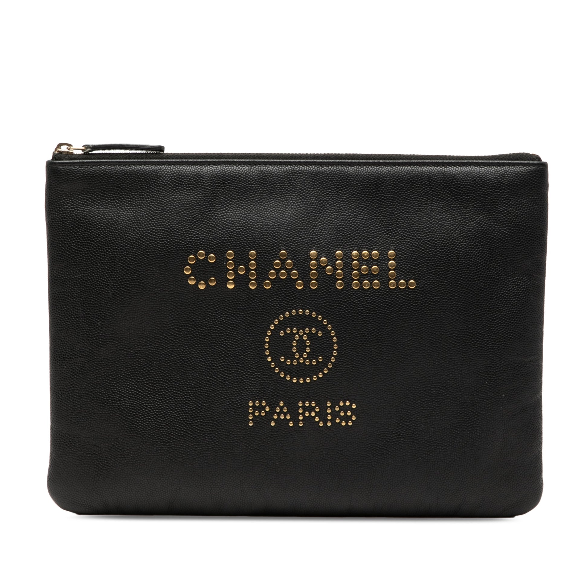 Chanel Medium Caviar Deauville Studded O Case Clutch