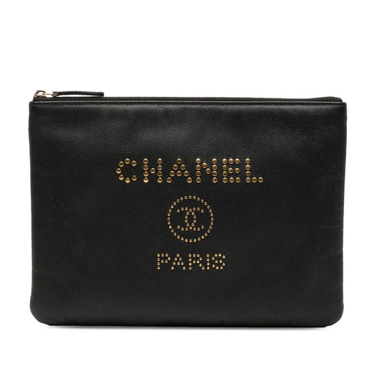 Chanel Medium Caviar Deauville Studded O Case Clutch