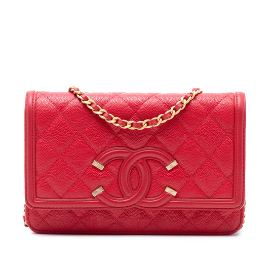 Chanel Caviar CC Filigree Wallet On Chain