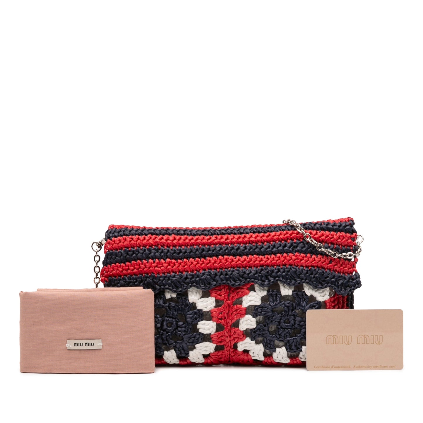 Miu Miu Multicolor Raffia Crochet Wallet on Chain