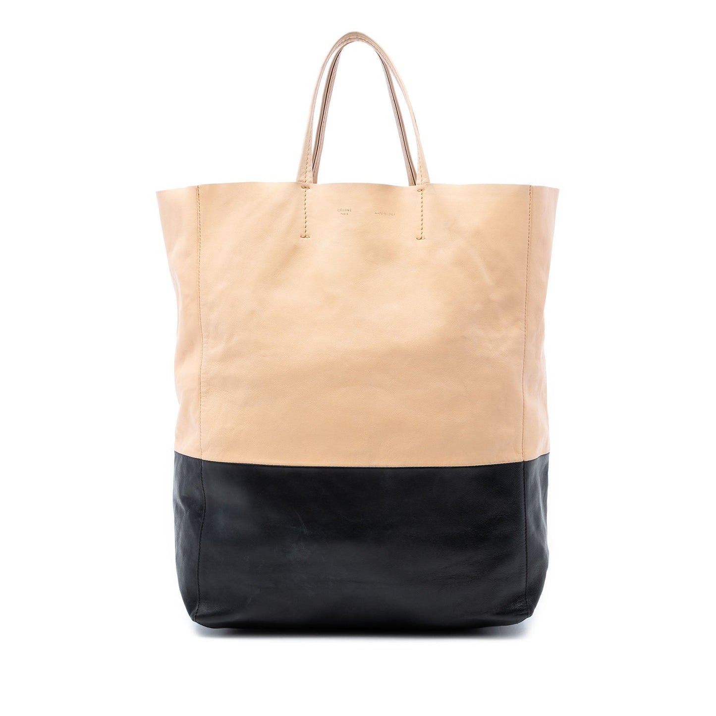 Bicolor Leather Vertical Cabas Tote
