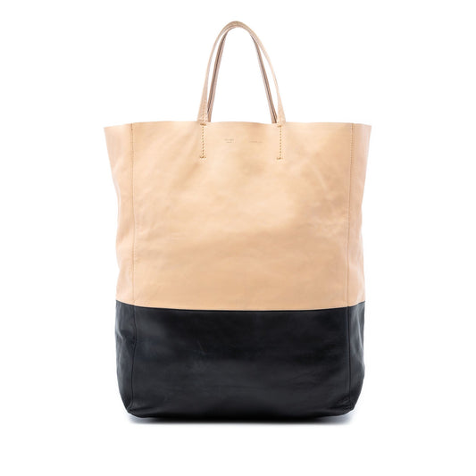 Bicolor Leather Vertical Cabas Tote