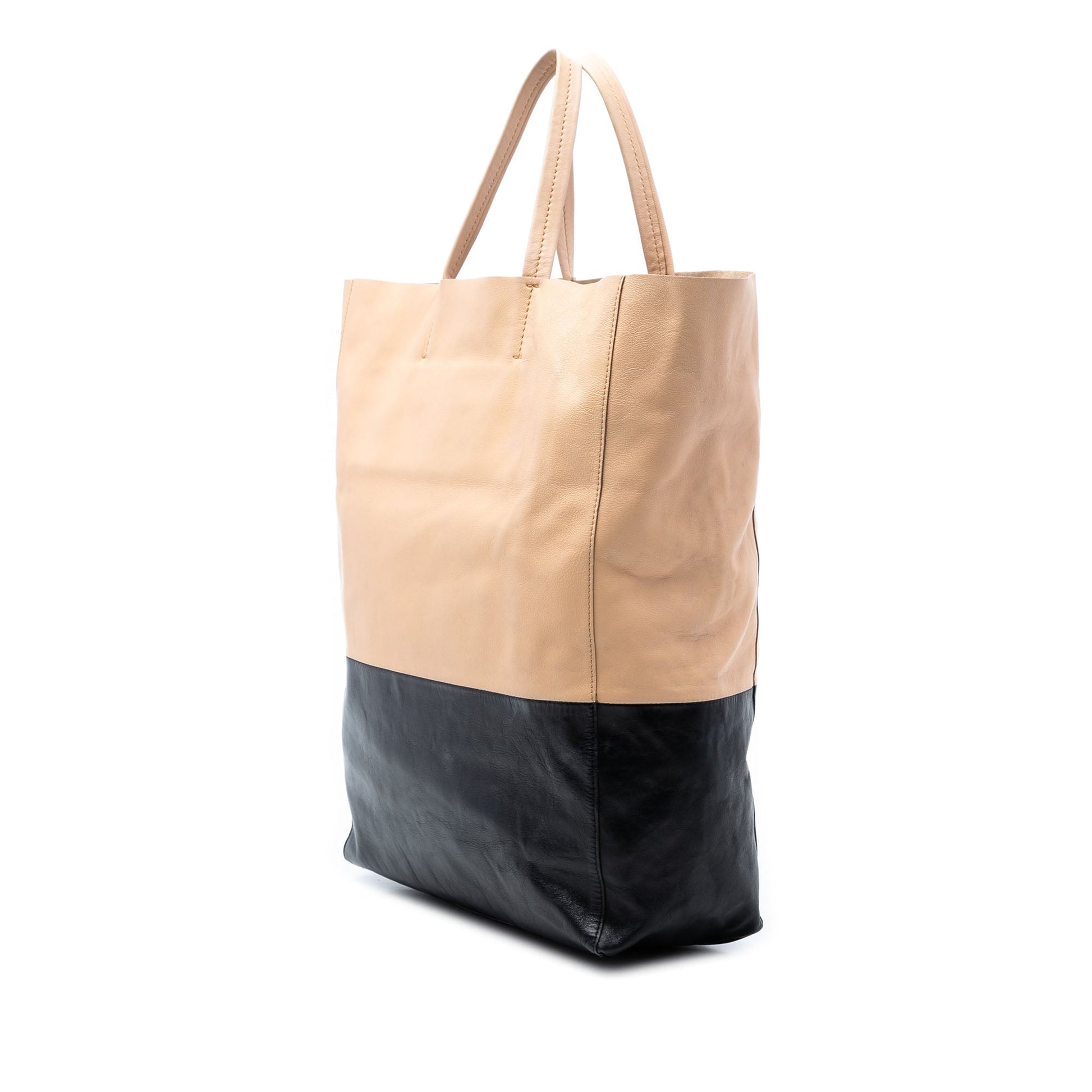 Bicolor Leather Vertical Cabas Tote