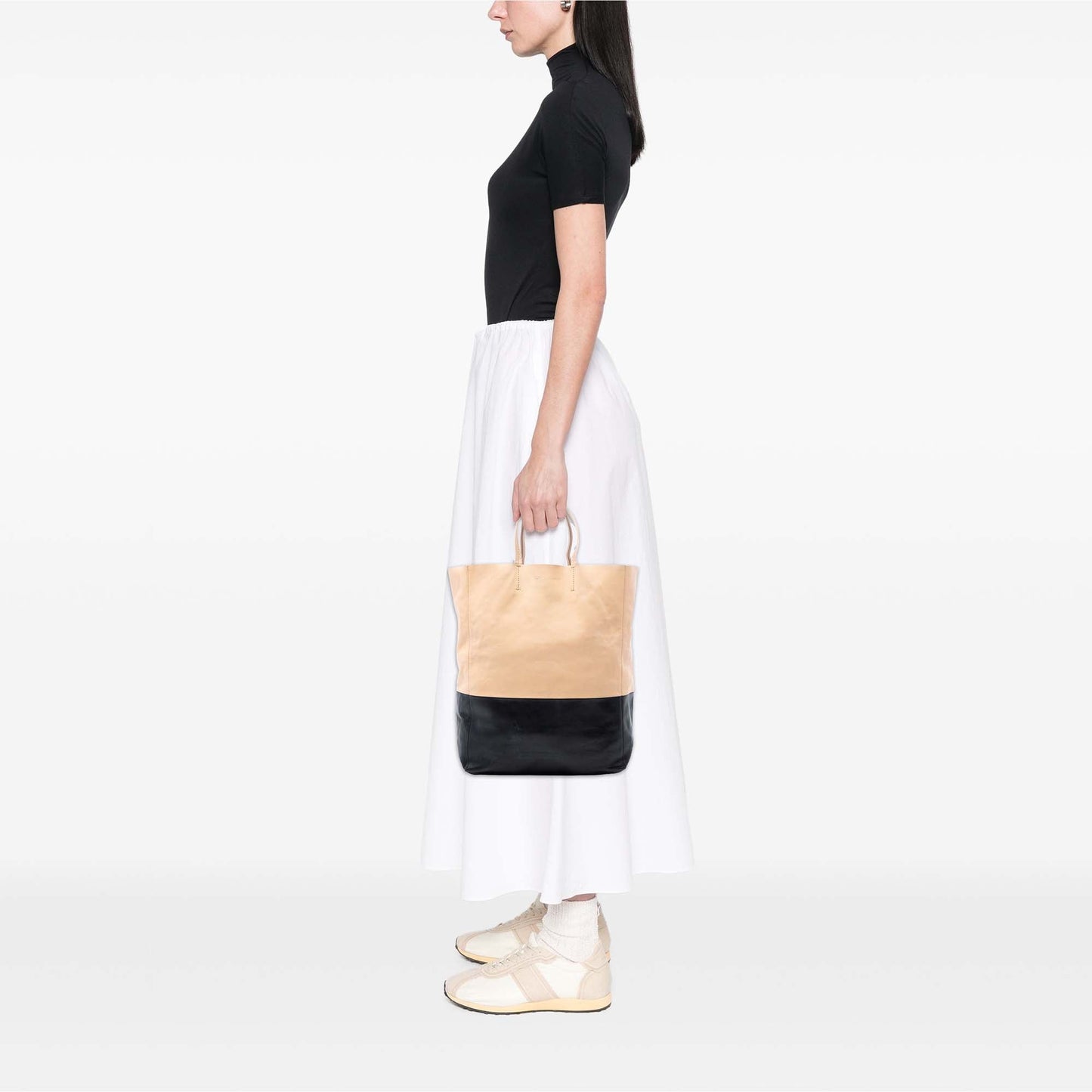 Bicolor Leather Vertical Cabas Tote