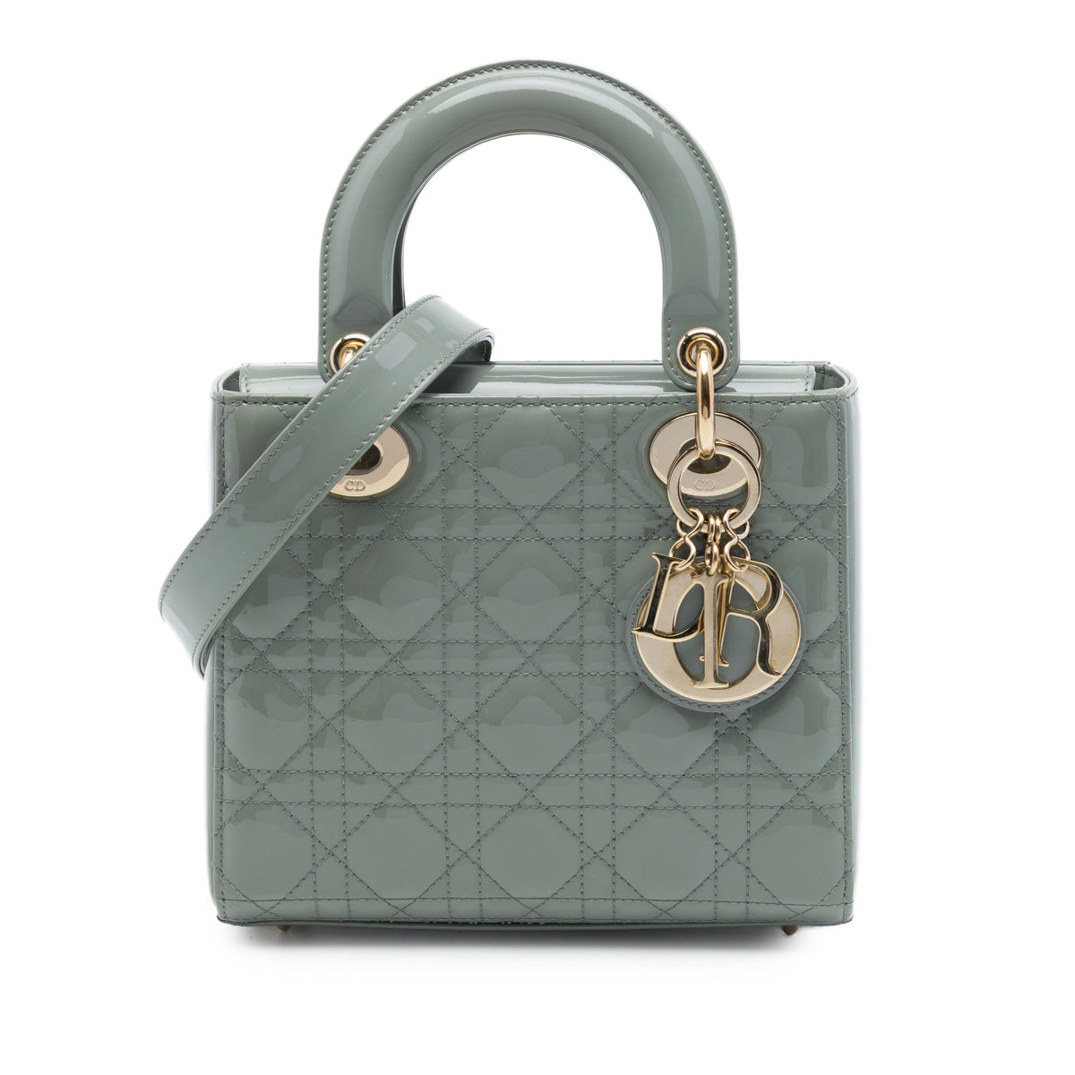 Dior Small Patent Cannage Lady Dior — Gray