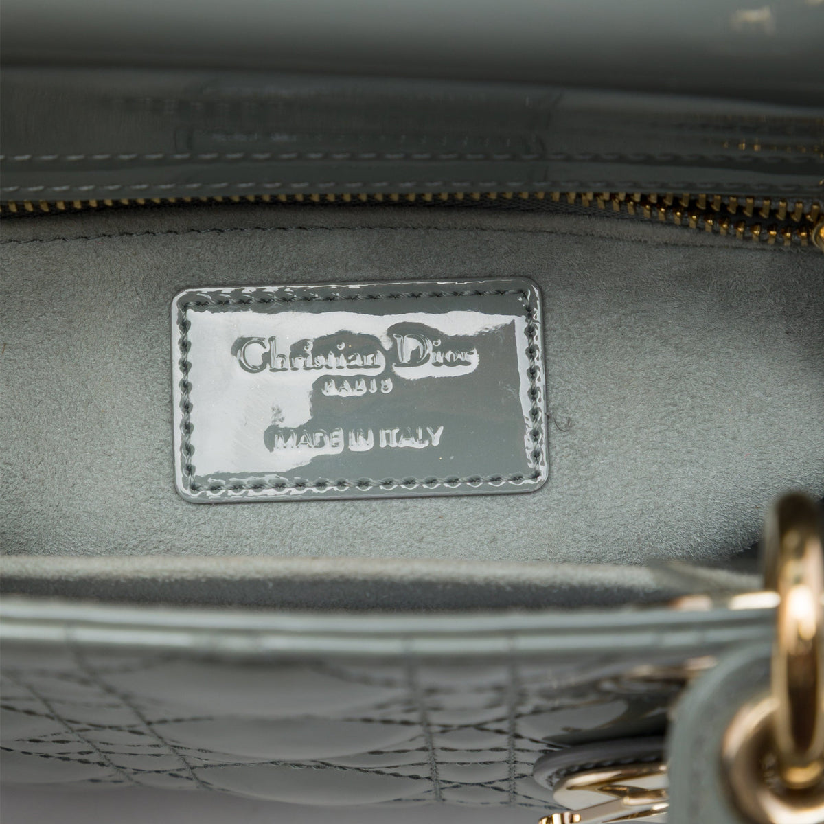 Dior Small Patent Cannage Lady Dior — Gray
