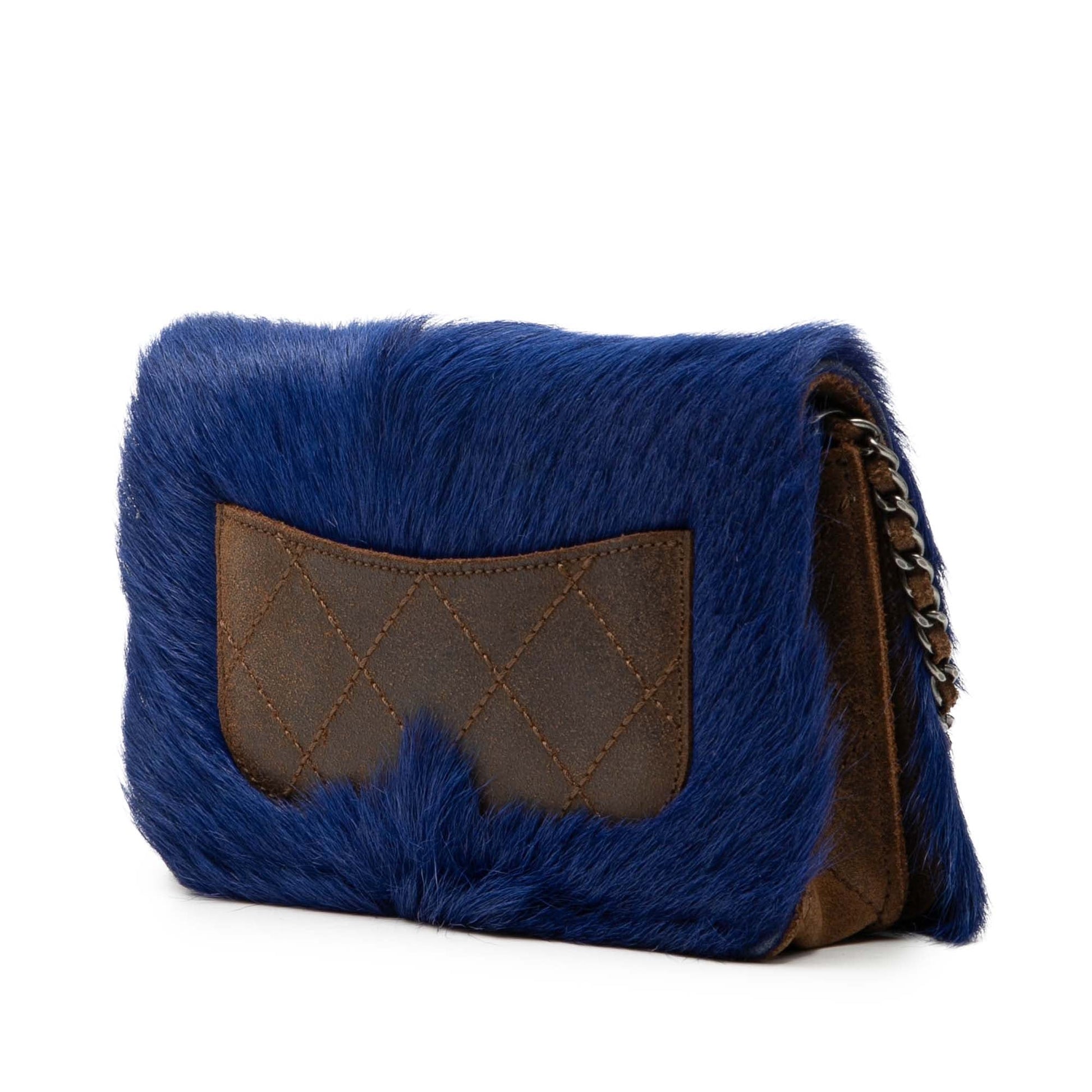 Chanel Paris Edinburgh Fur and Distressed Leather Wallet on Chain