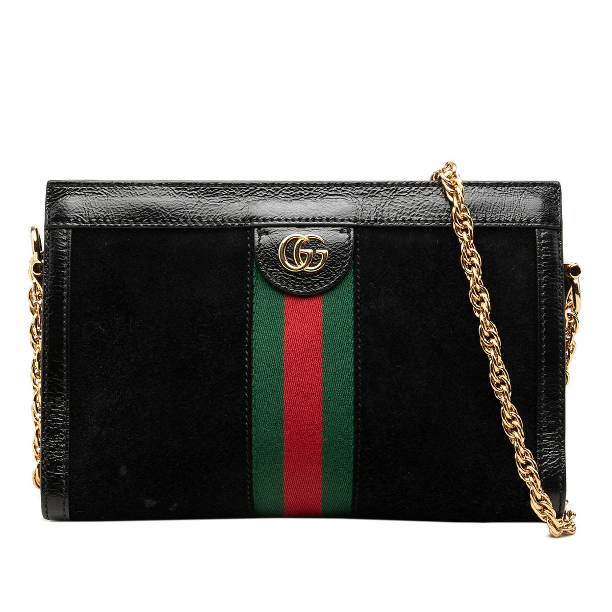 Gucci Small Suede Web Ophidia Chain Crossbody — Black
