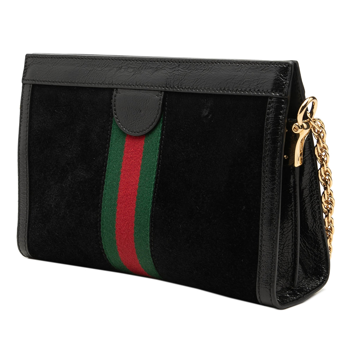 Gucci Small Suede Web Ophidia Chain Crossbody — Black