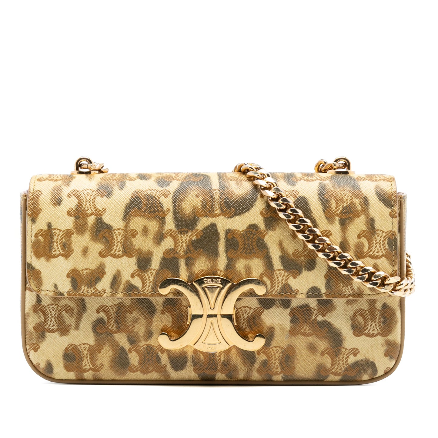 Celine Calfskin Leopard Print Claude Chain Shoulder Bag