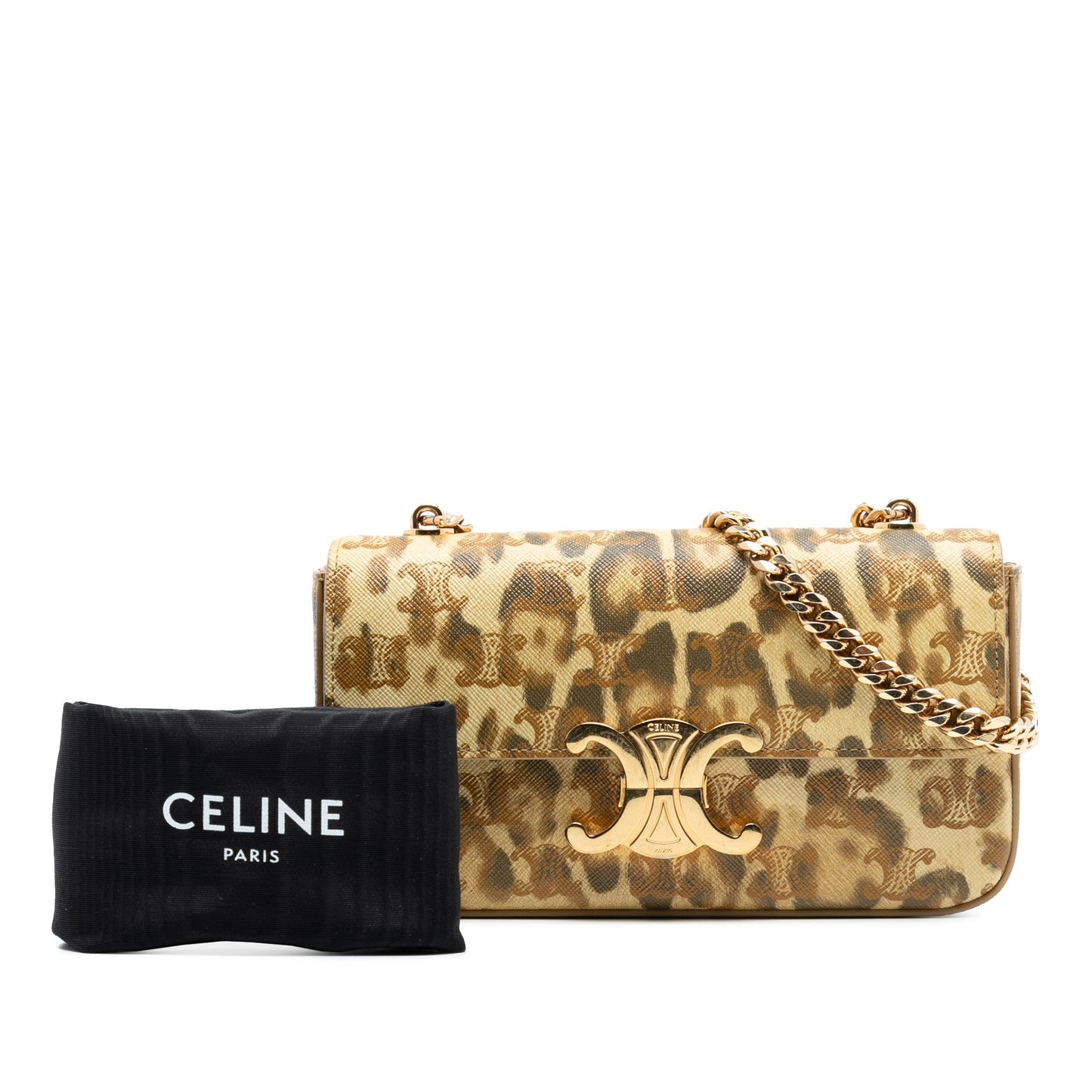 Celine Calfskin Leopard Print Claude Chain Shoulder Bag