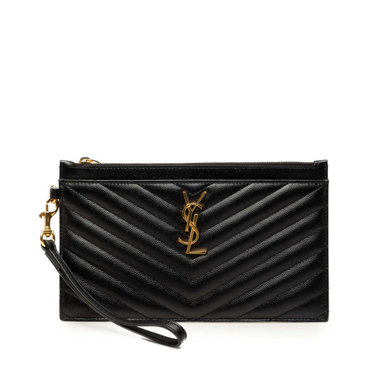 Saint Laurent Large Grain De Poudre Matelasse Cassandre Zip Pouch