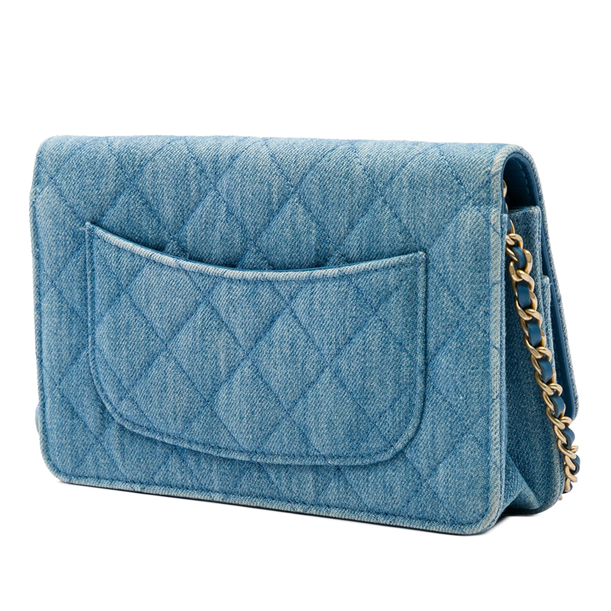 Chanel CC Quilted Denim Pearl Crush Wallet On Chain — Blue