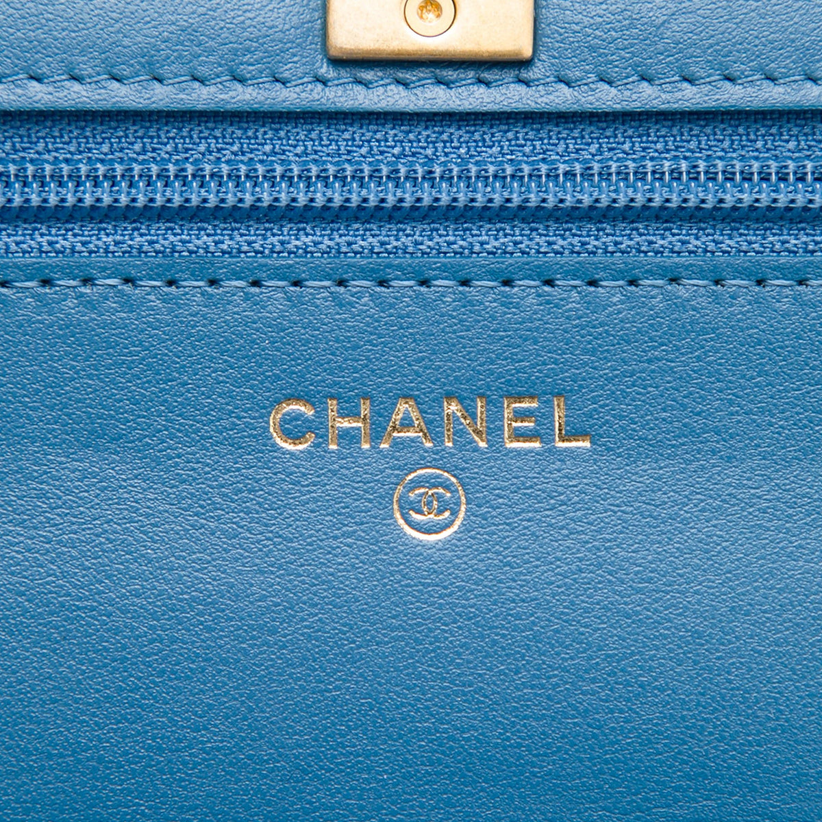 Chanel CC Quilted Denim Pearl Crush Wallet On Chain — Blue