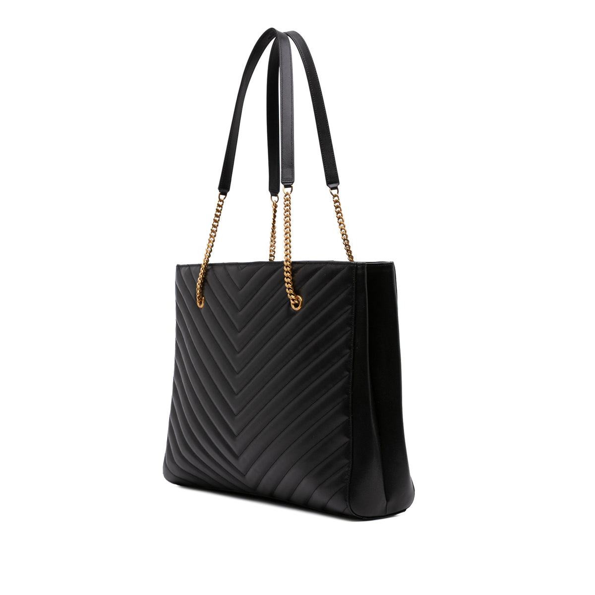 Saint Laurent Large Chevron Grain De Poudre Tribeca Shopping Tote — Black