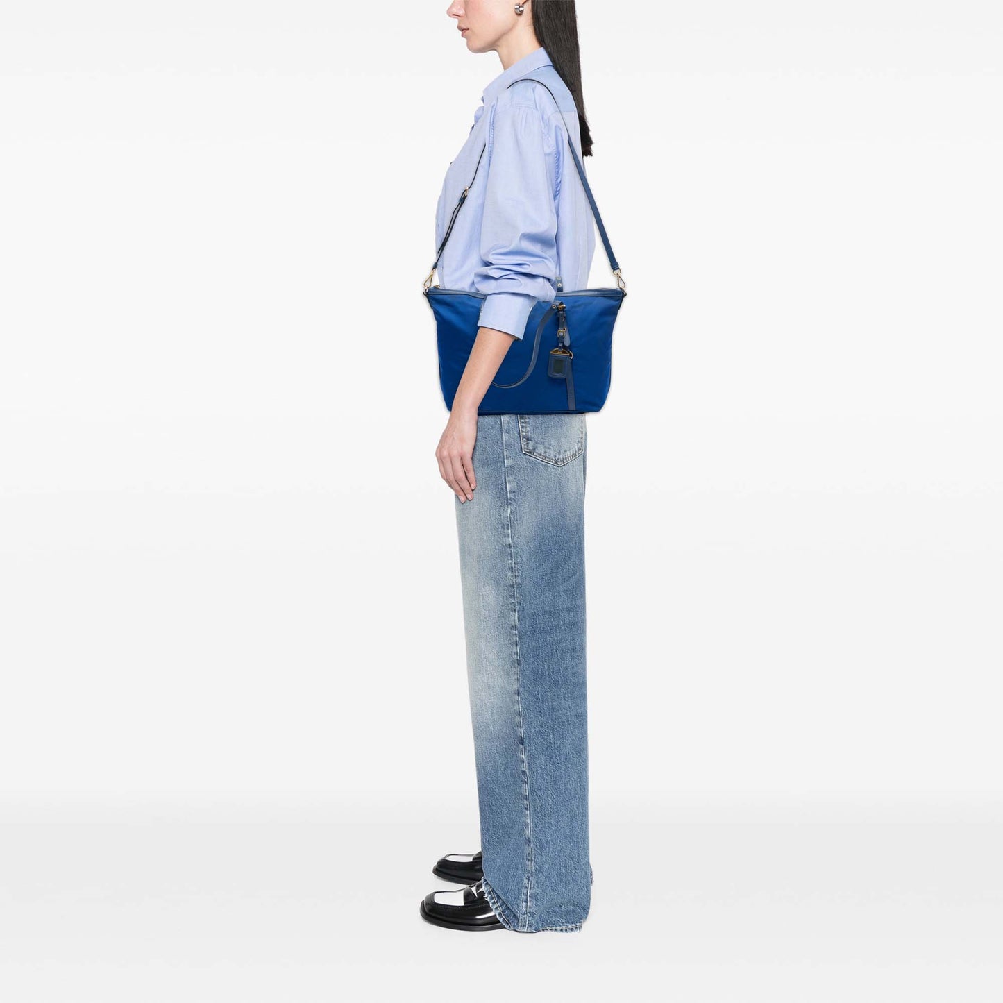 Prada Saffiano Trimmed Tessuto Zip Top Convertible Tote