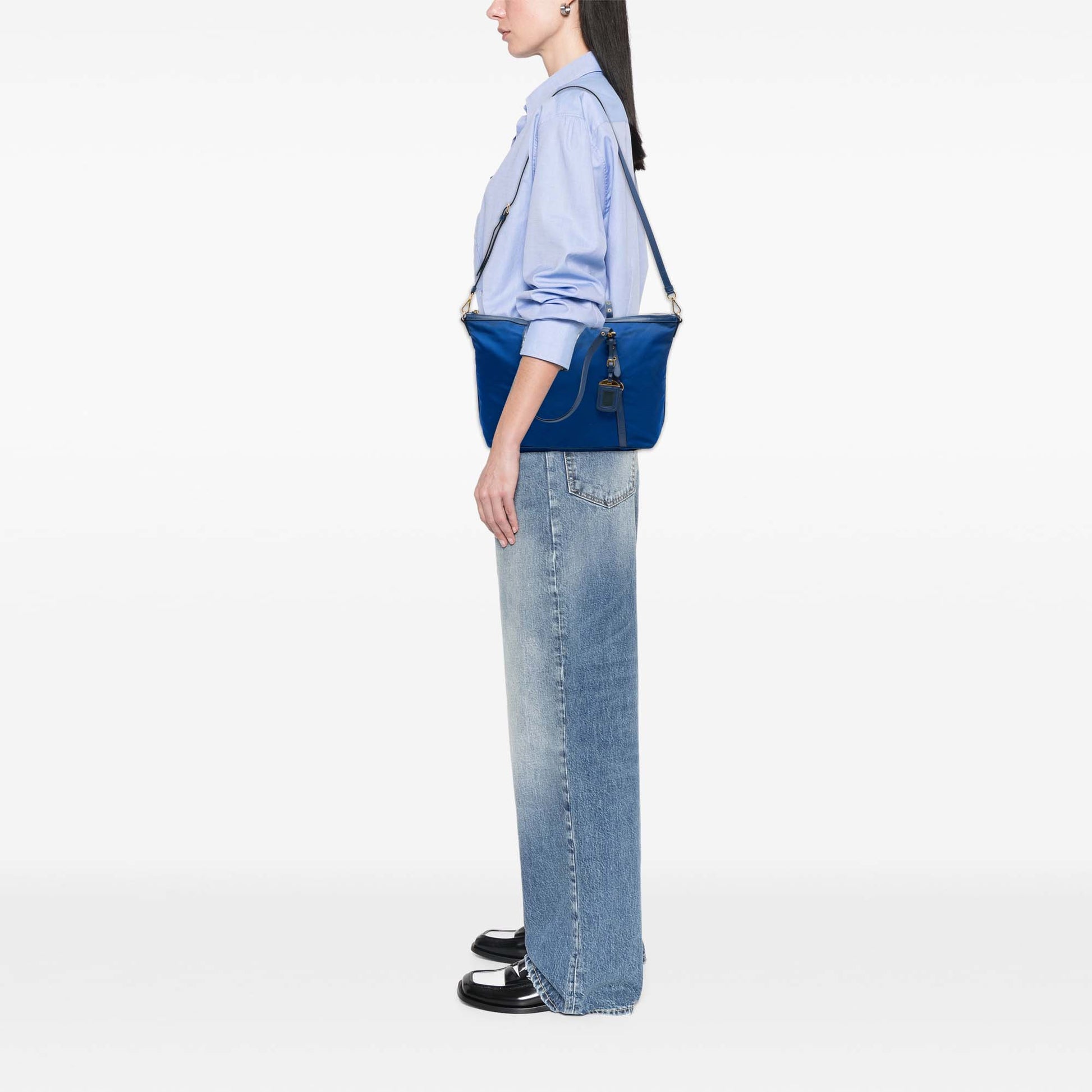 Prada Saffiano Trimmed Tessuto Zip Top Convertible Tote