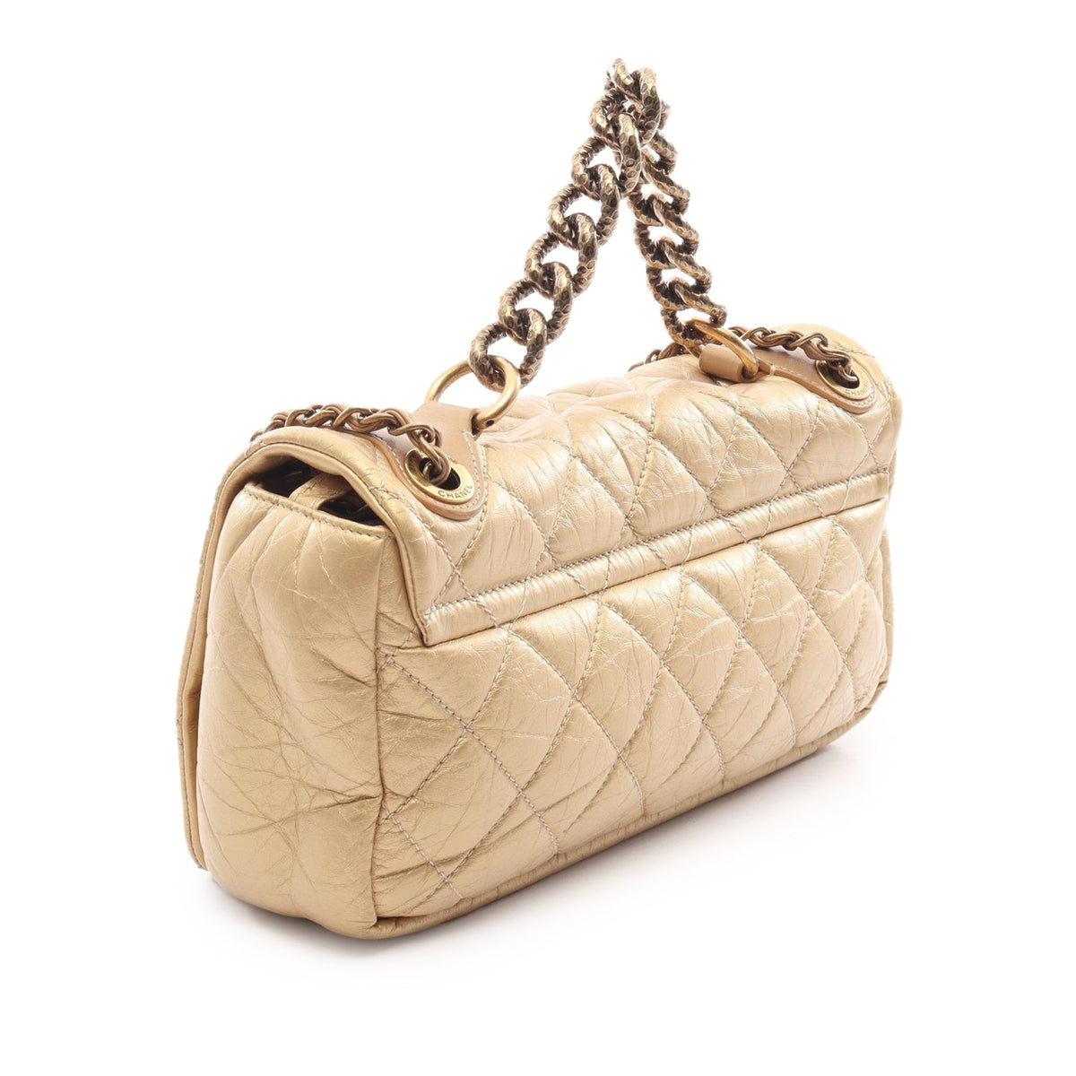 Chanel Medium Quilted Aged Calfskin Pondicherry Flap — Gold
