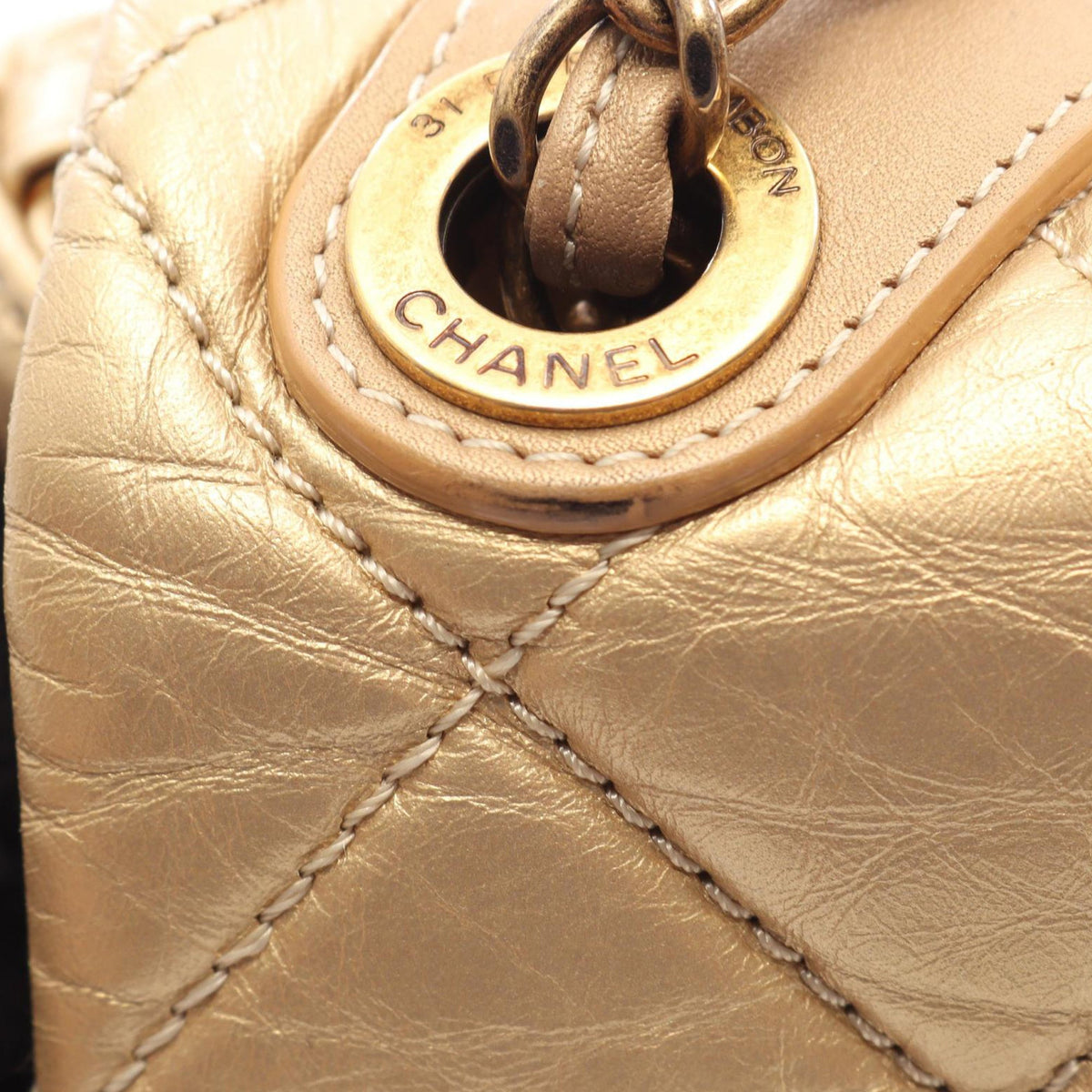Chanel Medium Quilted Aged Calfskin Pondicherry Flap — Gold