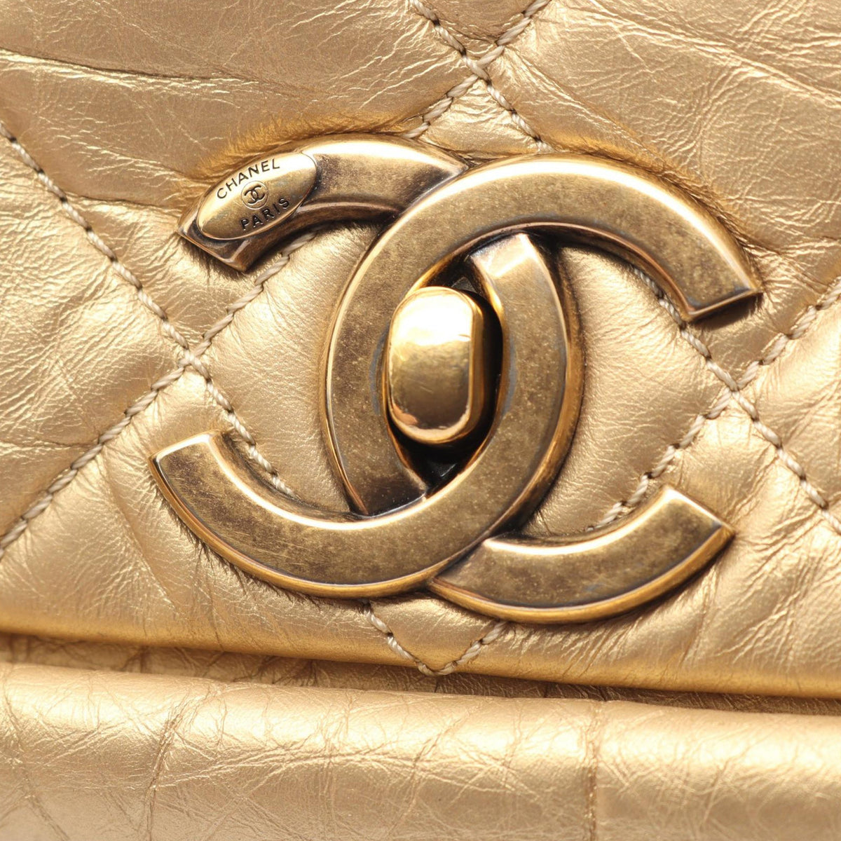 Chanel Medium Quilted Aged Calfskin Pondicherry Flap — Gold
