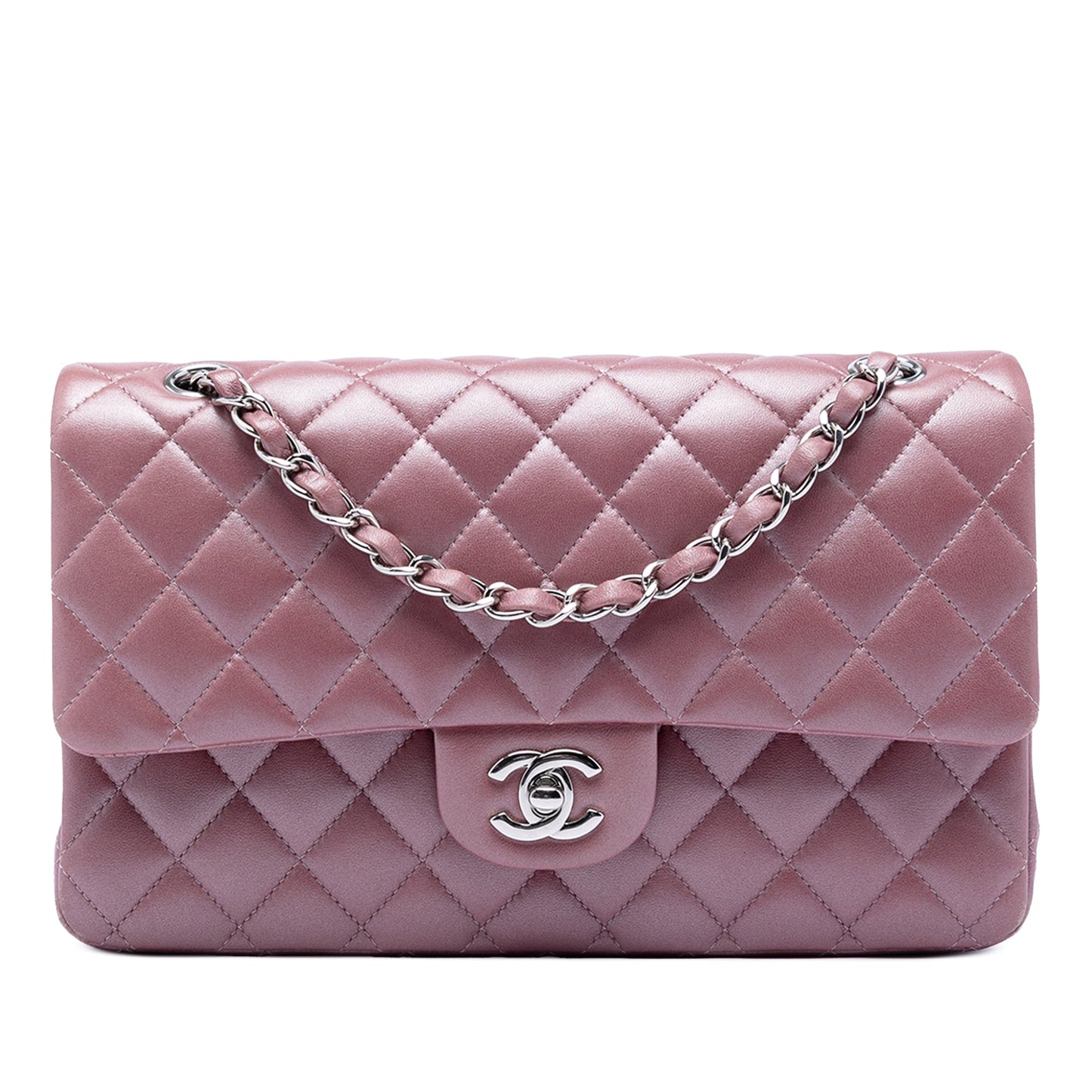 Medium Metallic Classic Lambskin Double Flap