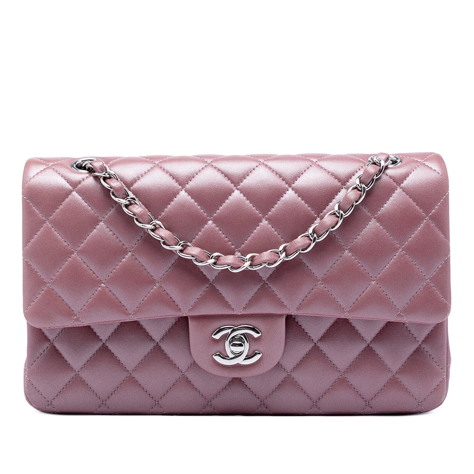 Medium Metallic Classic Lambskin Double Flap