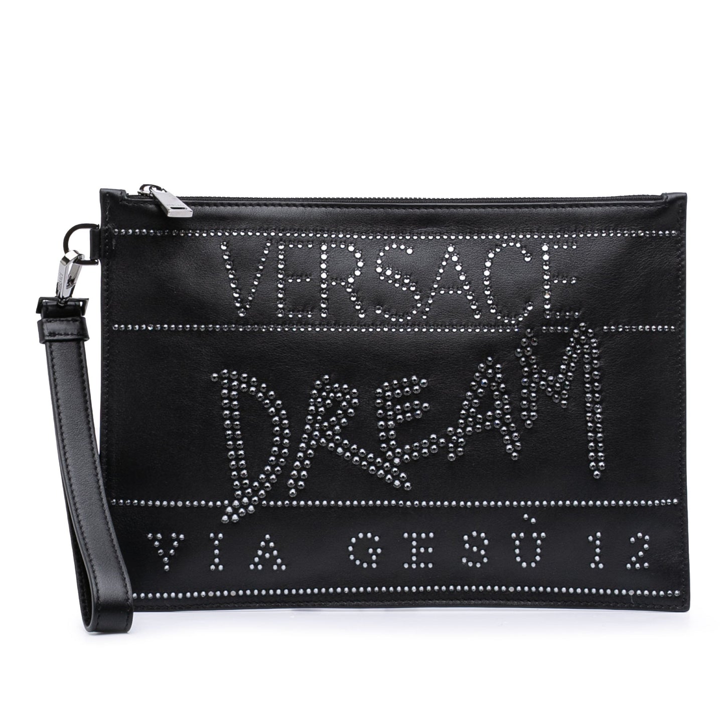 Versace Crystal Embellished Leather Clutch