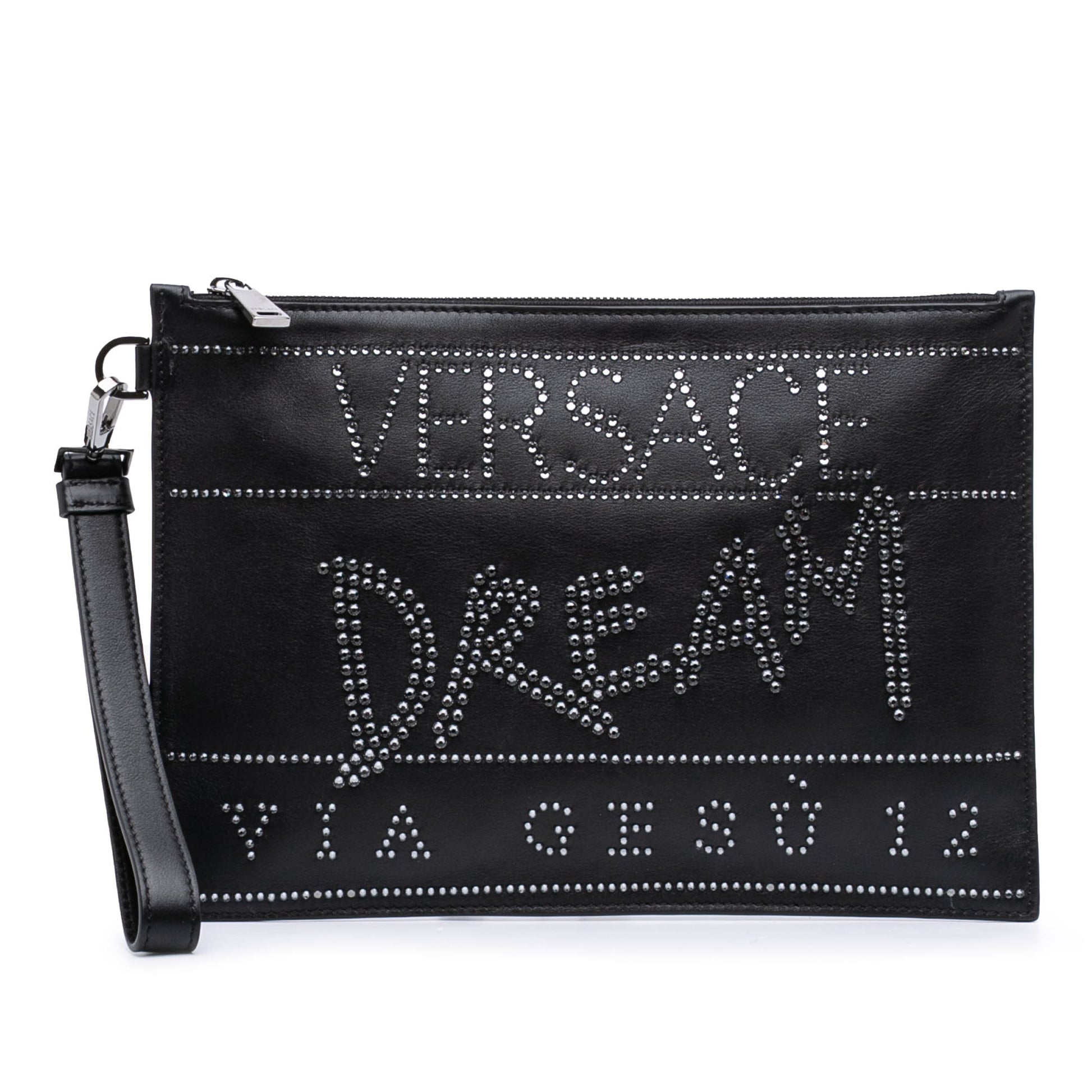 Versace Crystal Embellished Leather Clutch