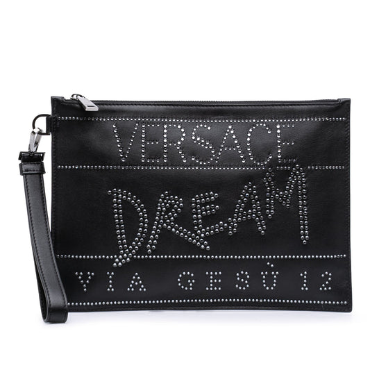 Versace Crystal Embellished Leather Clutch