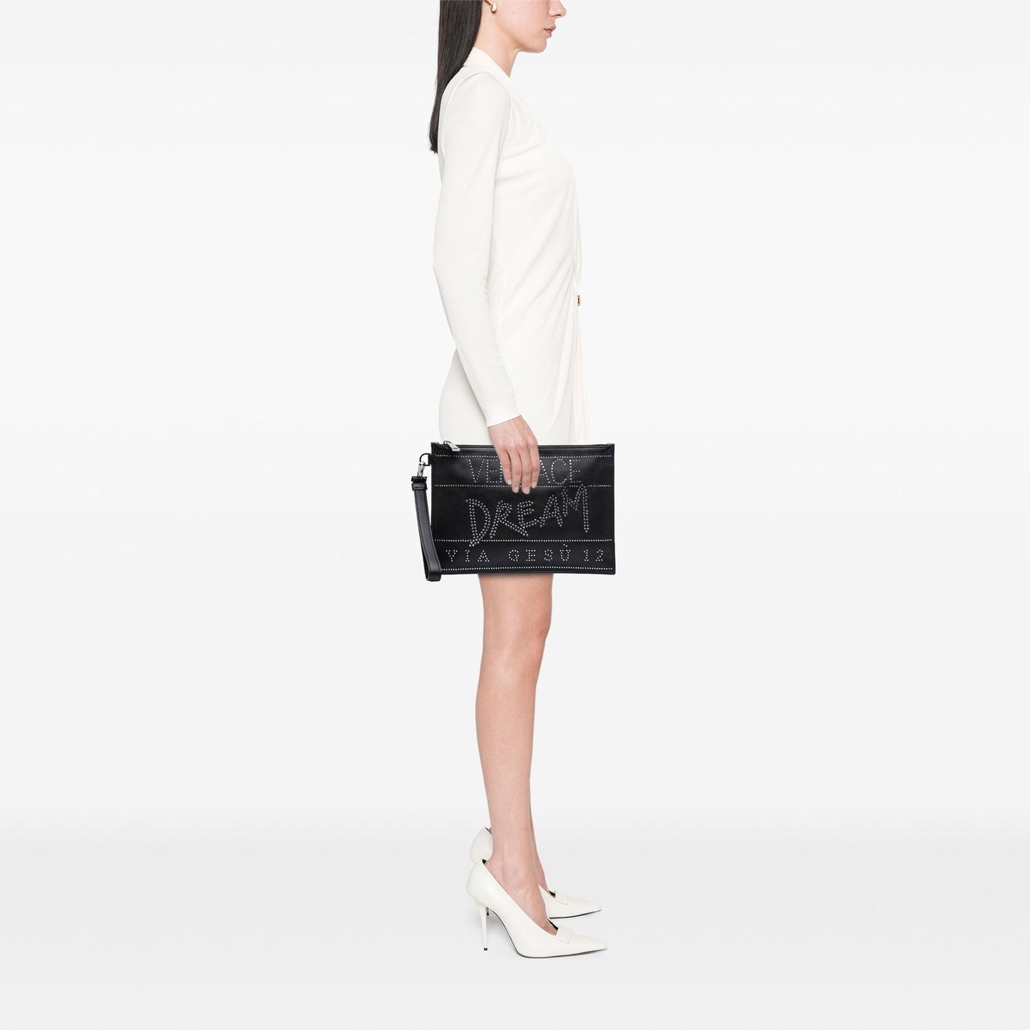Versace Crystal Embellished Leather Clutch