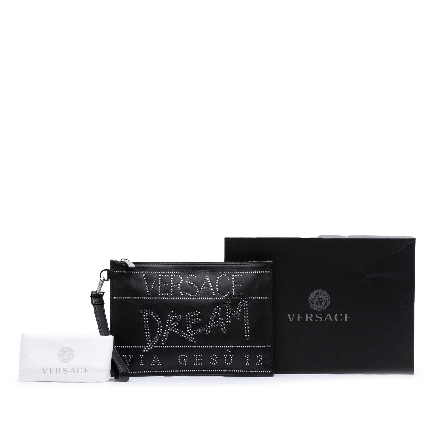 Versace Crystal Embellished Leather Clutch