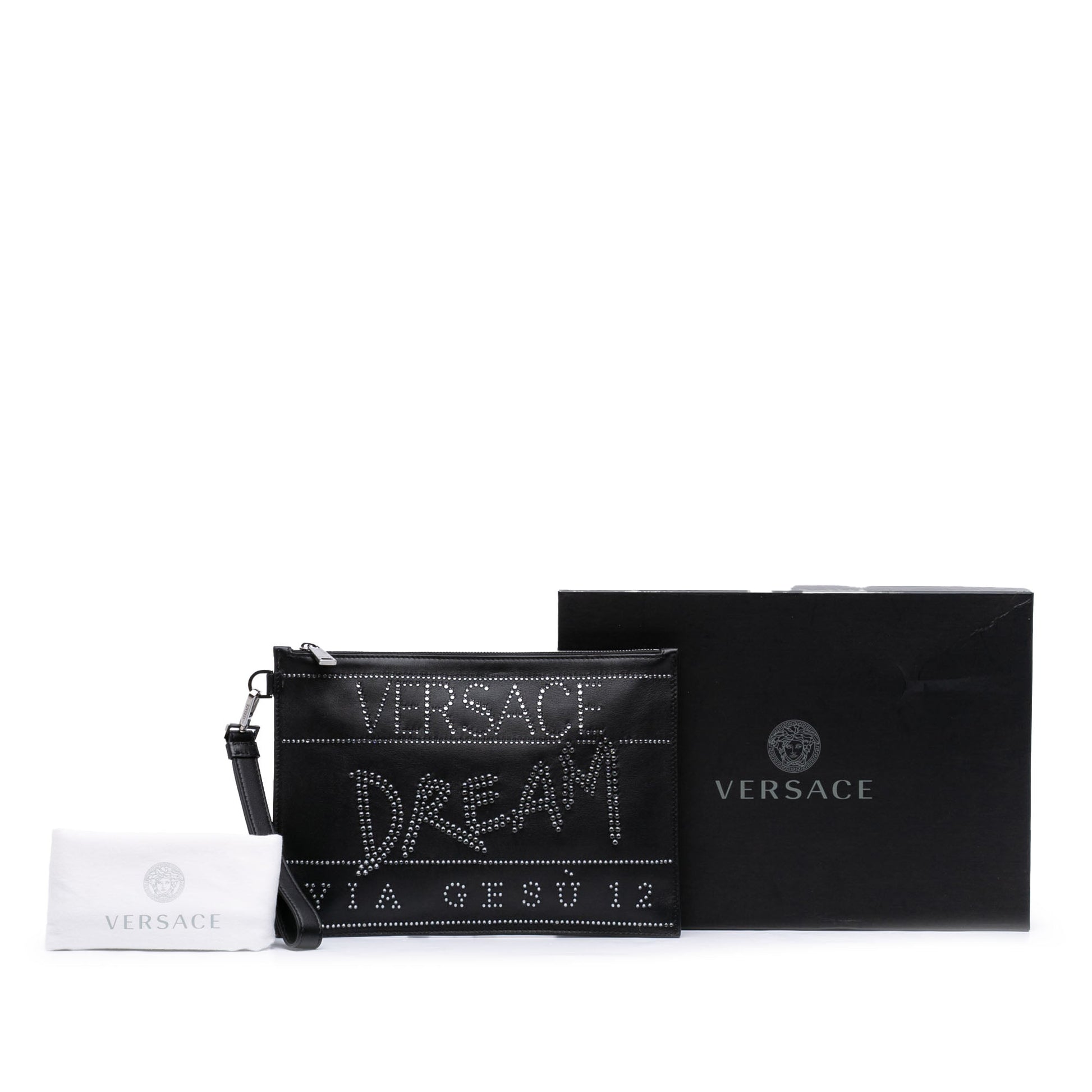 Versace Crystal Embellished Leather Clutch
