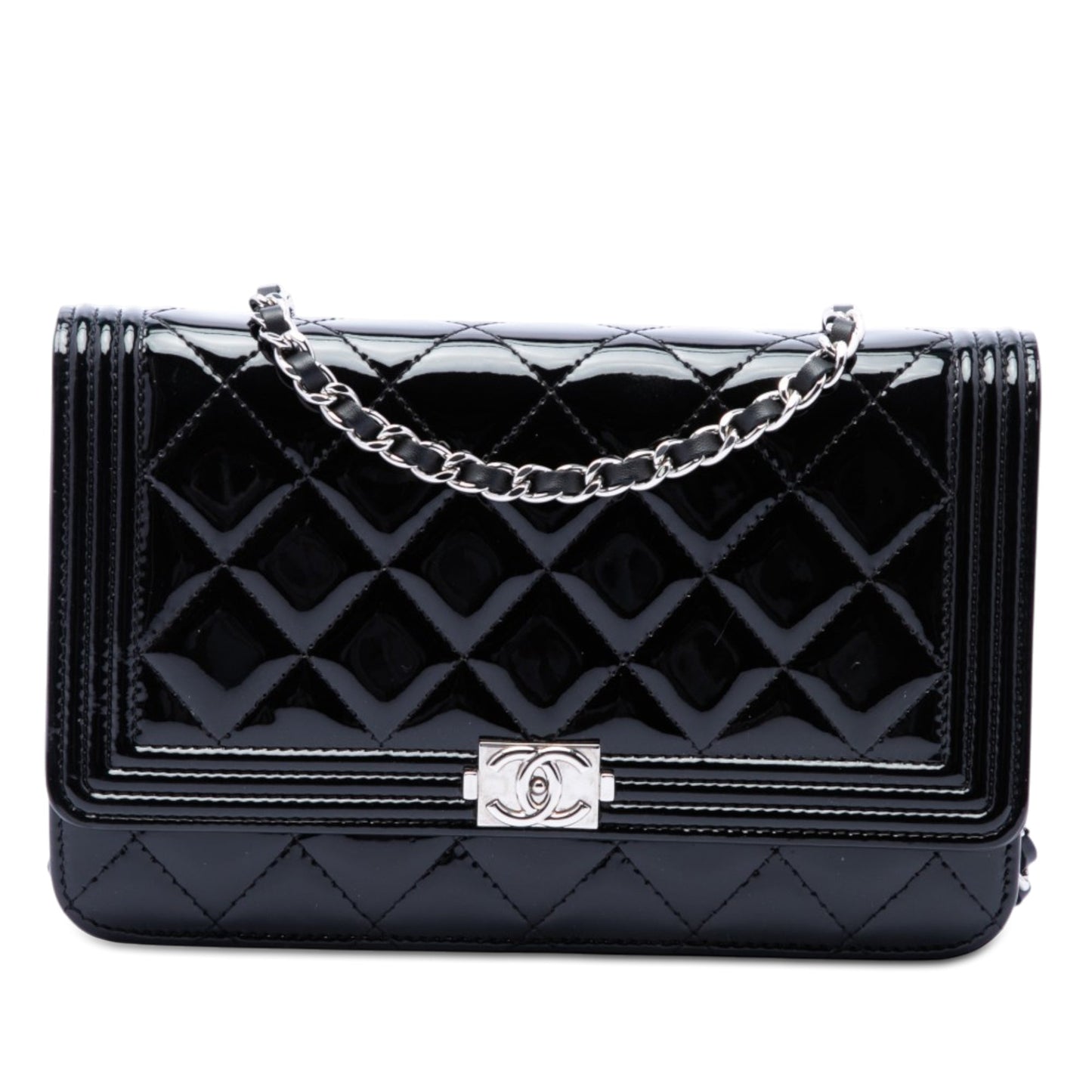 Chanel Quilted Patent Boy Wallet on Chain