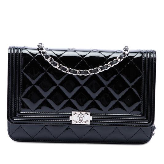 Chanel Quilted Patent Boy Wallet on Chain