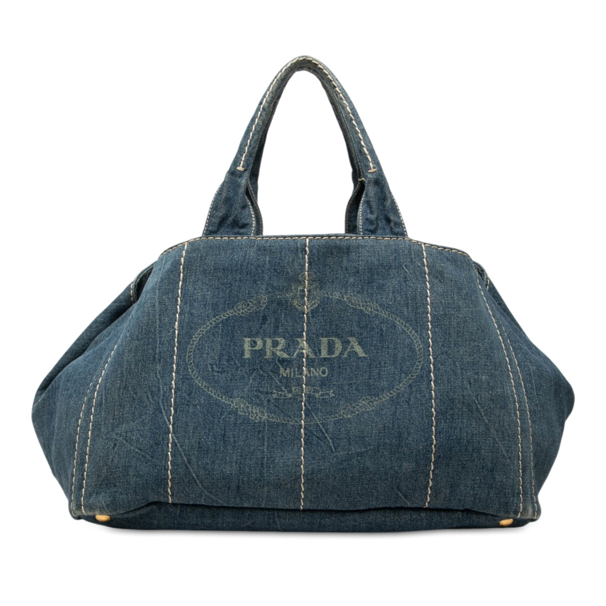 Prada Large Denim Canapa Logo Tote — Blue