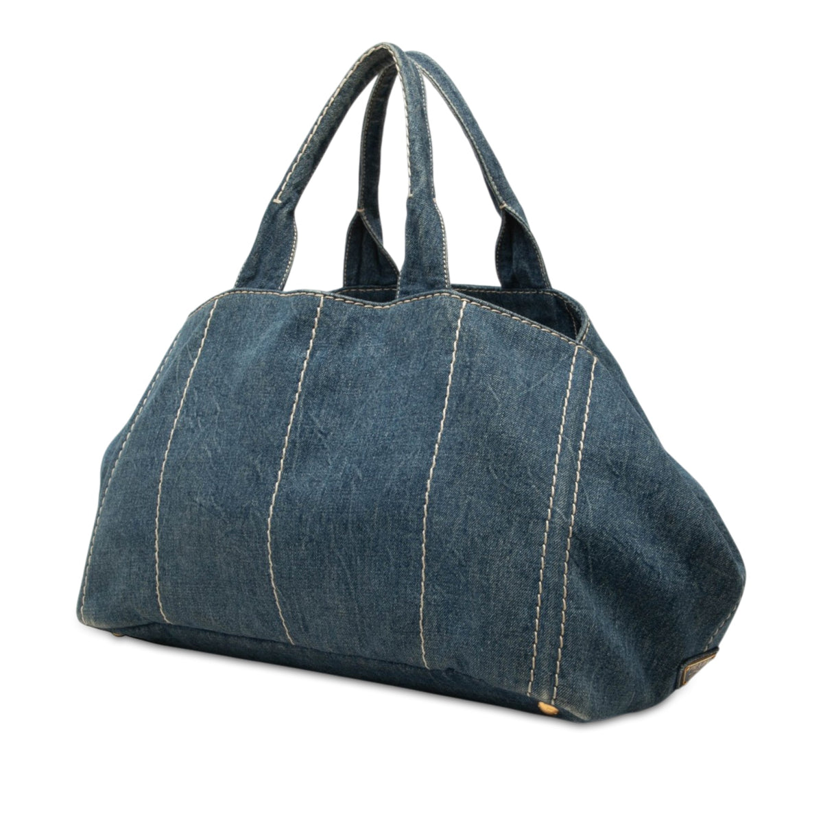 Prada Large Denim Canapa Logo Tote — Blue