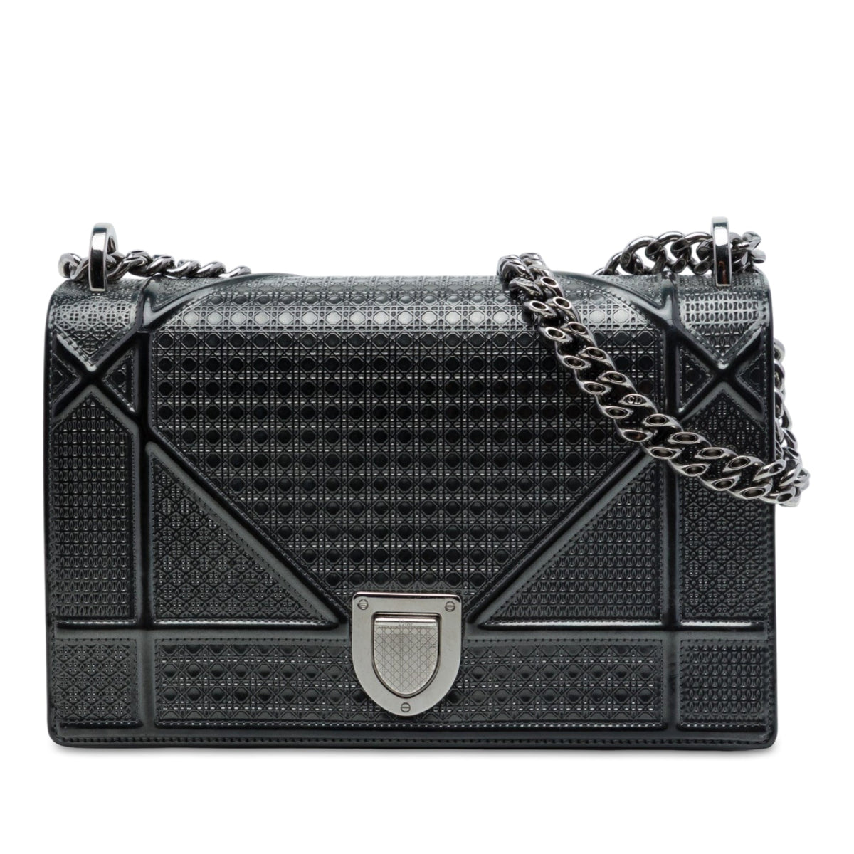 Dior Medium Patent Microcannage Diorama Flap — Black