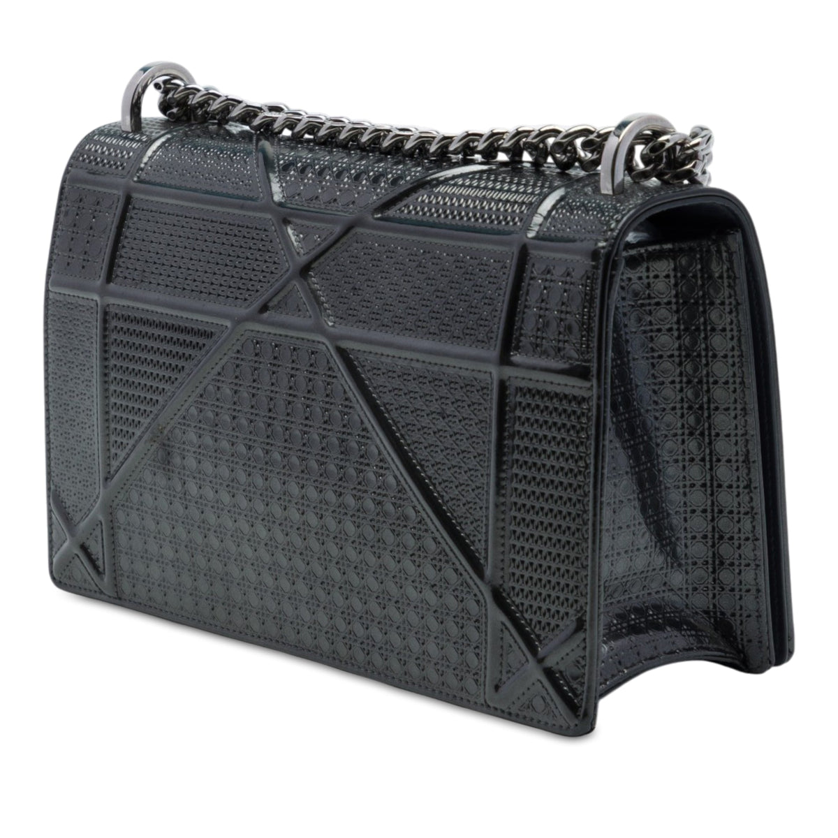 Dior Medium Patent Microcannage Diorama Flap — Black