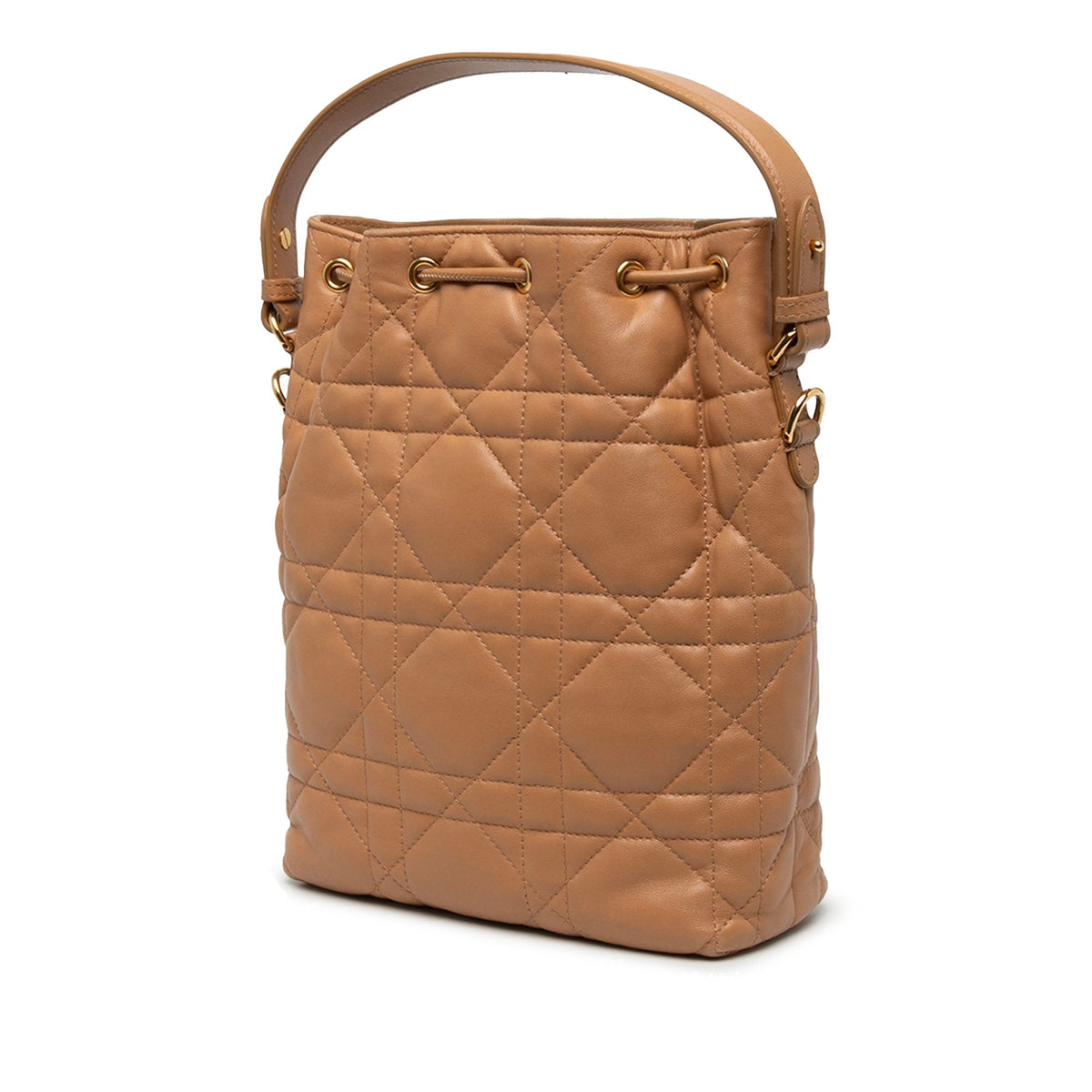 Dior Small Lambskin Macrocannage Caro Bucket Bag — Brown