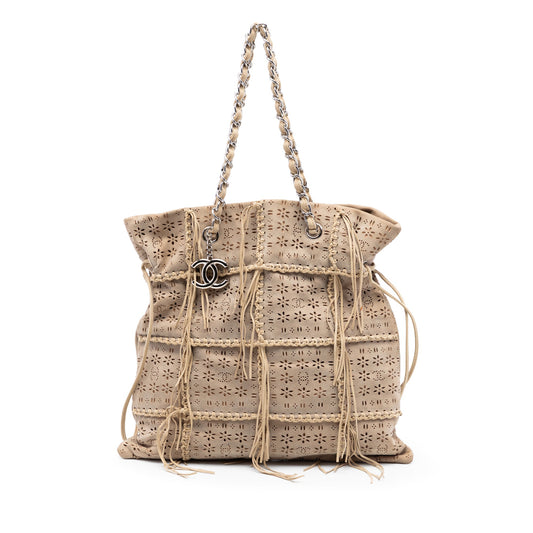 Chanel Perforated Suede Fringe Tote