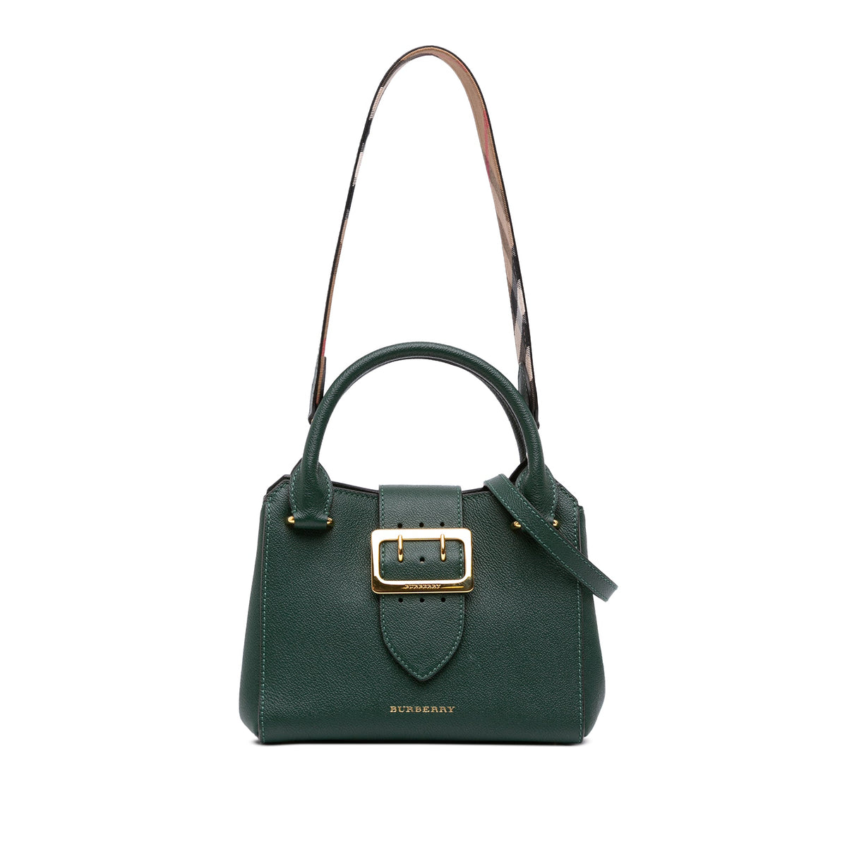 Burberry Small Grained Calfskin Buckle Tote — Green