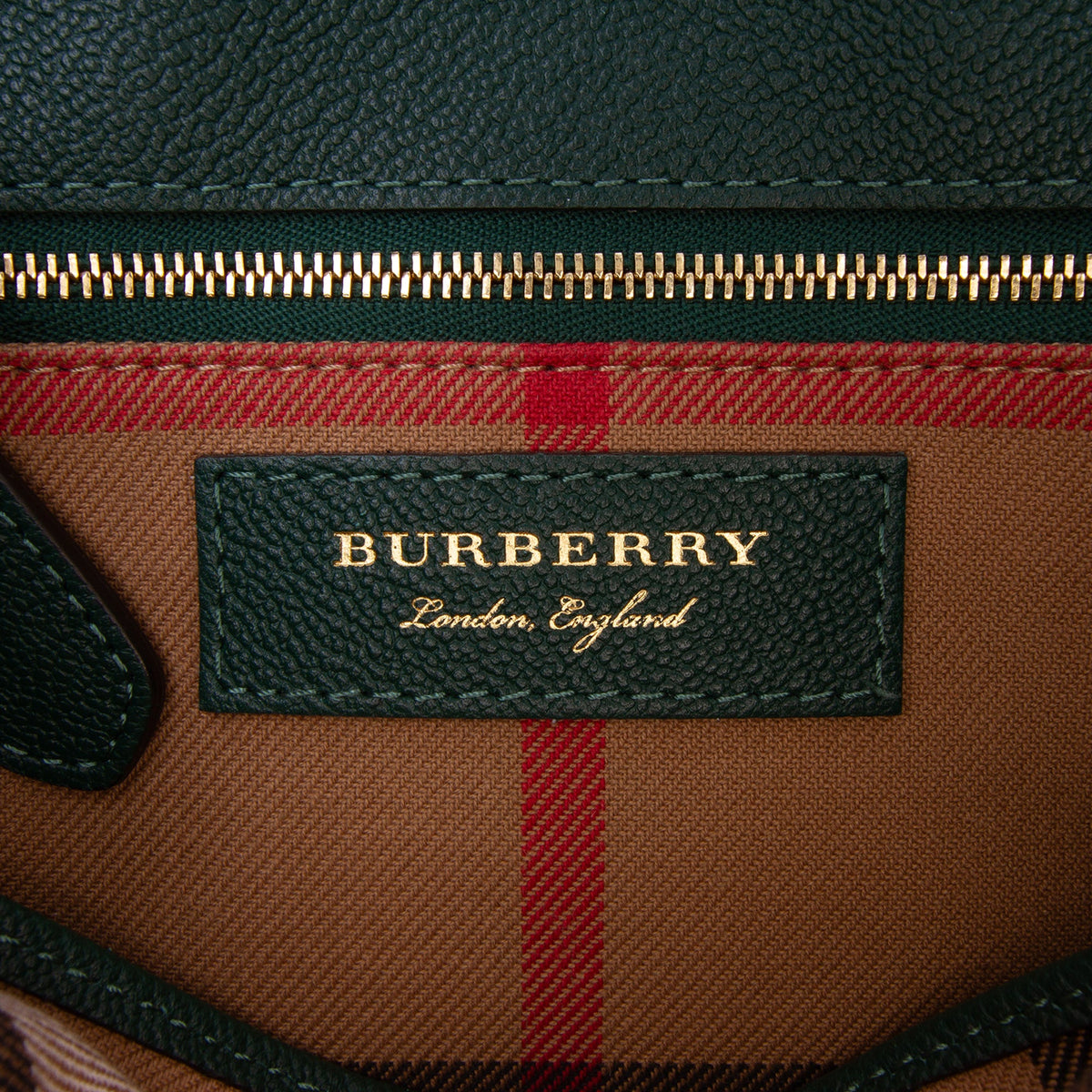 Burberry Small Grained Calfskin Buckle Tote — Green