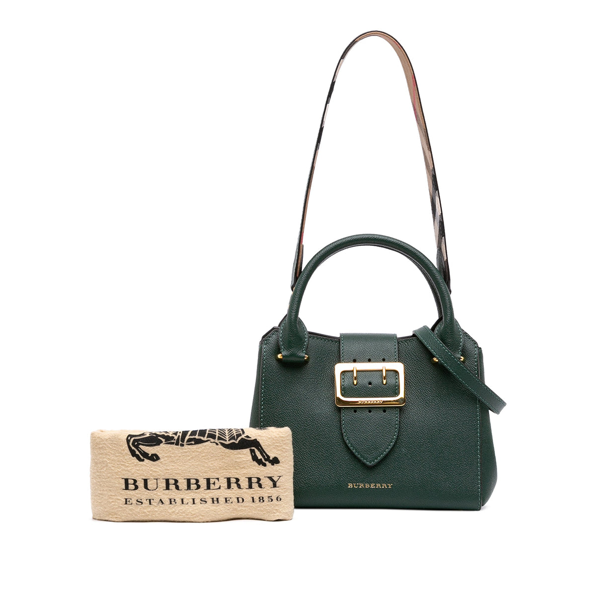 Burberry Small Grained Calfskin Buckle Tote — Green
